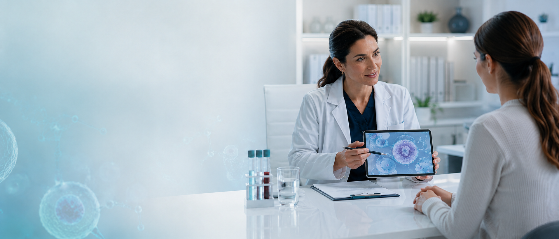 Turkey Stem Cell physician explaining allogeneic NK cell therapy considerations to an international patient in Istanbul