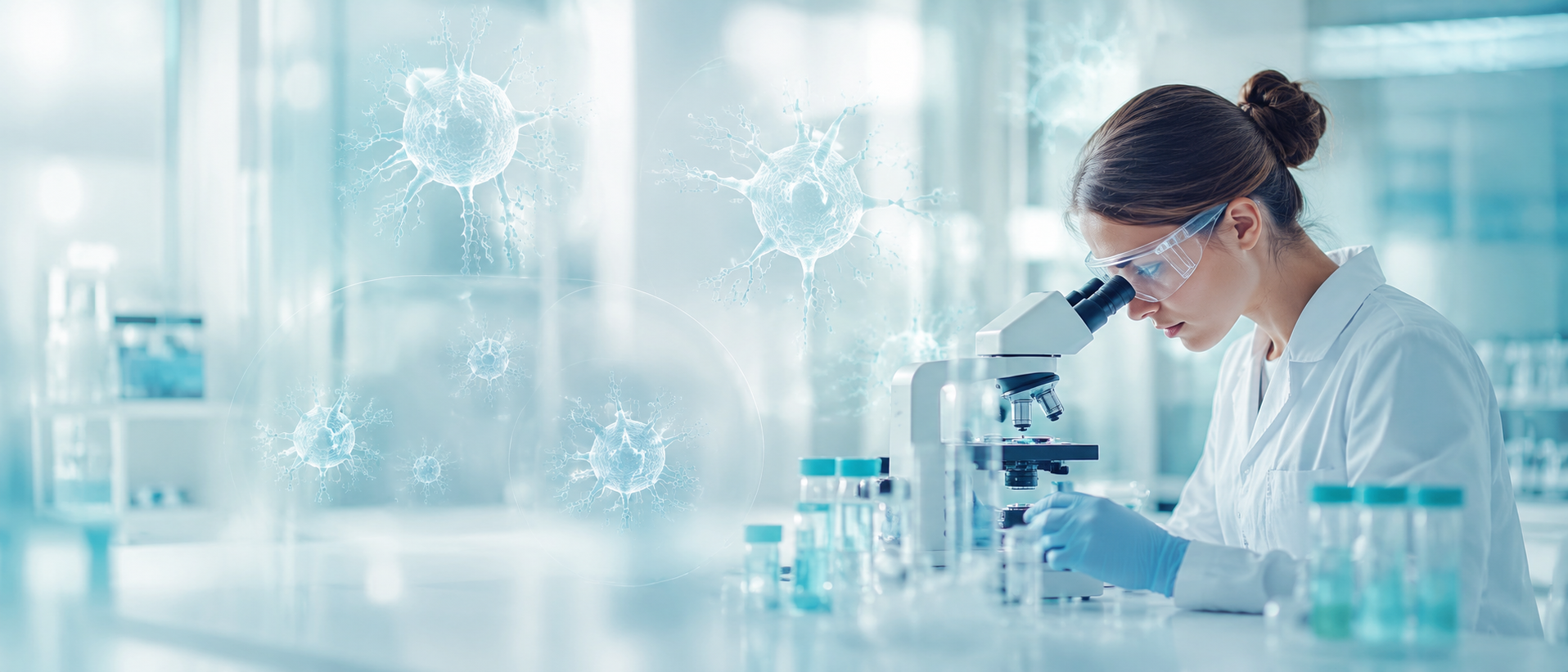 Stem cell laboratory scientist in Istanbul examining dendritic cell preparations under a microscope