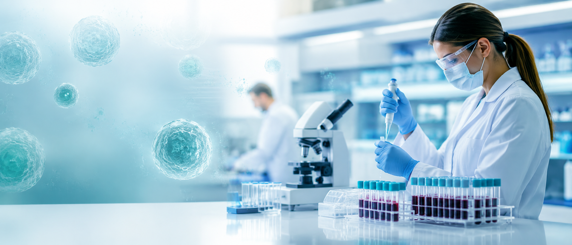 Stem cell laboratory scientist in Istanbul preparing autologous NK cell samples under controlled conditions