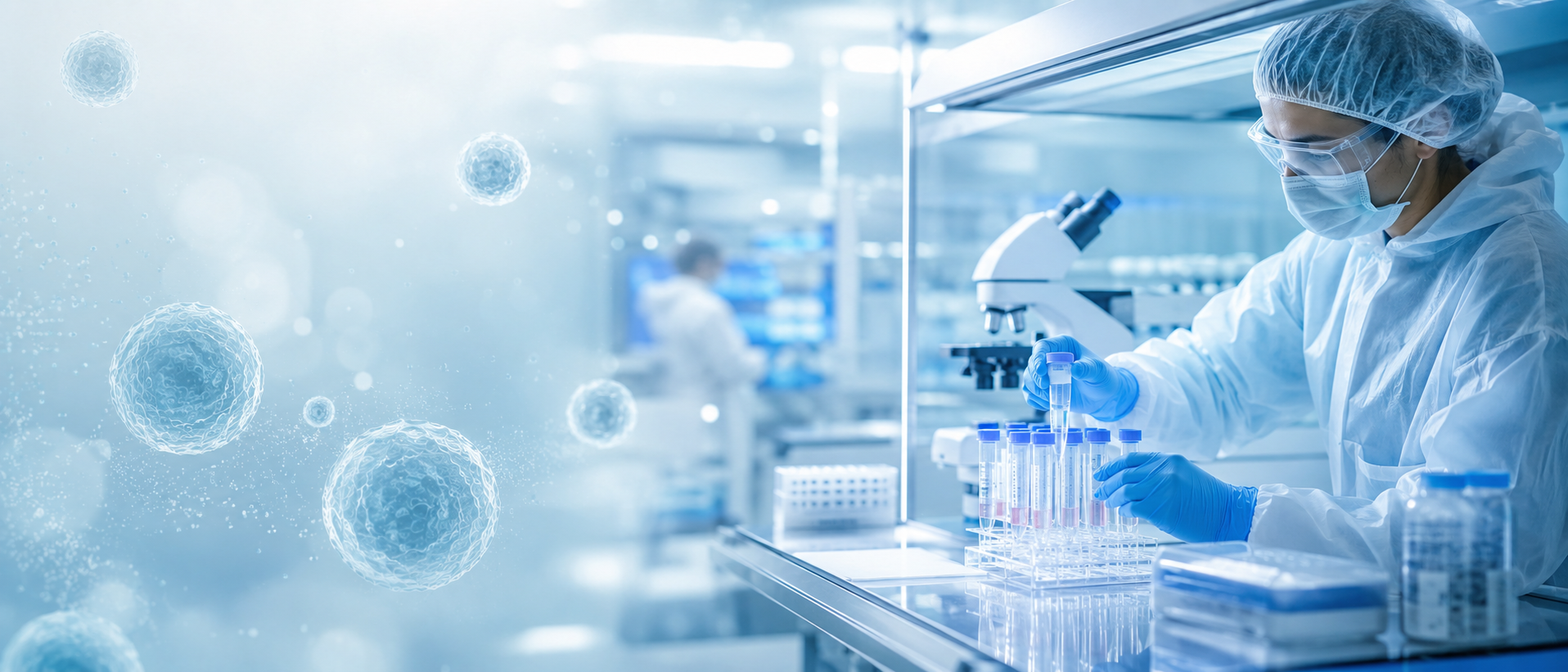 Stem cell laboratory scientist in Istanbul handling allogeneic donor-derived NK cell samples under controlled conditions