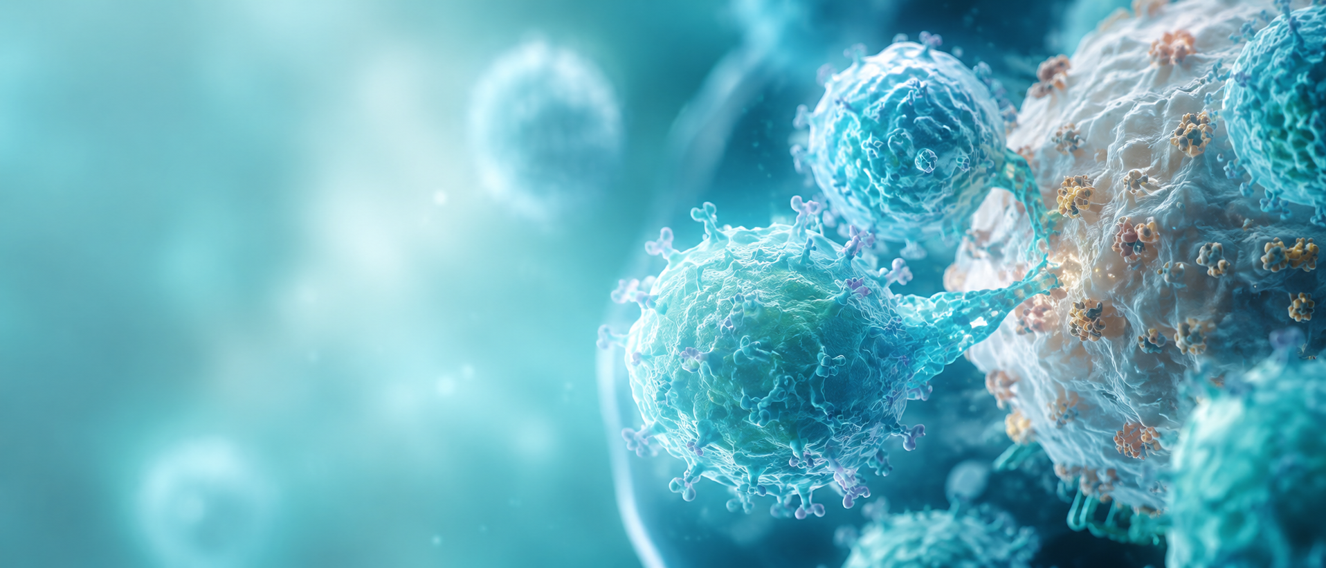 Microscopic visualization of CAR T-cells engaging a target cell during cellular immunotherapy