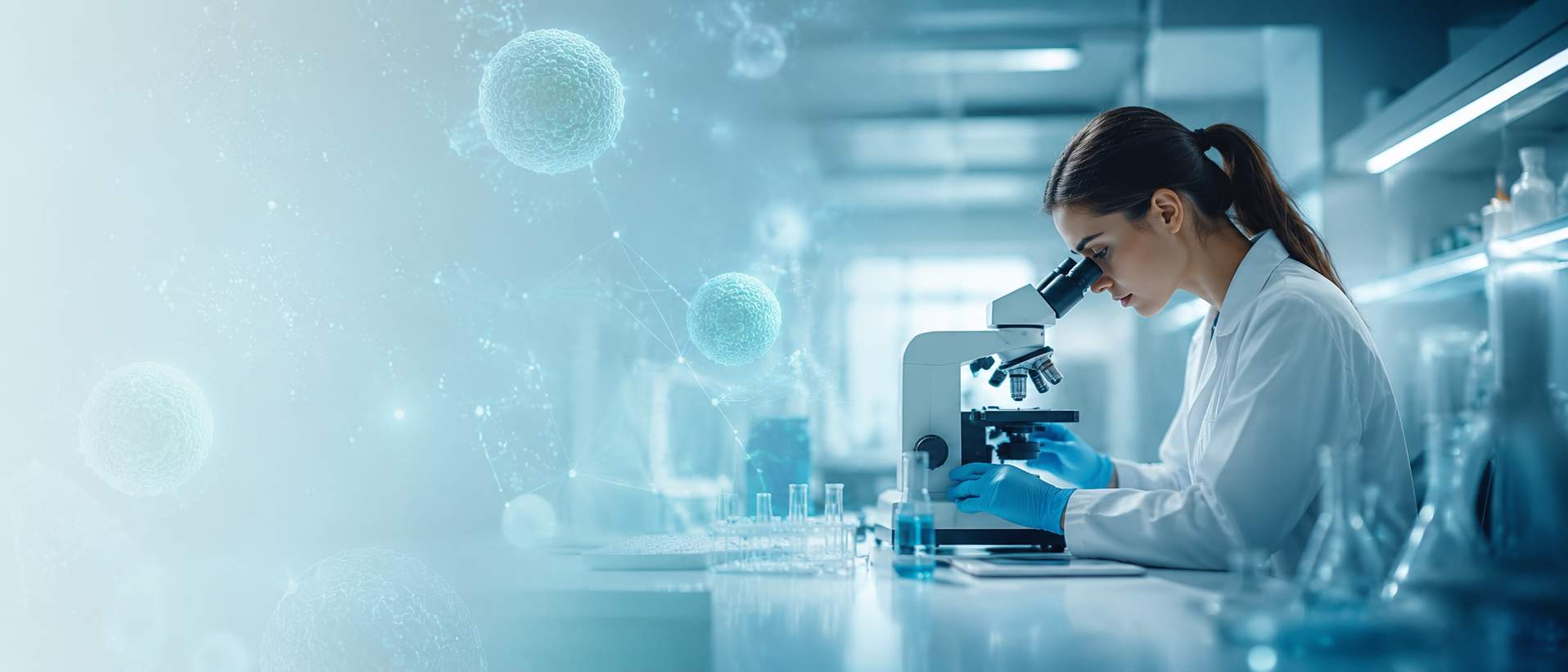 Stem cell laboratory scientist in Istanbul examining NK cell samples under a microscope