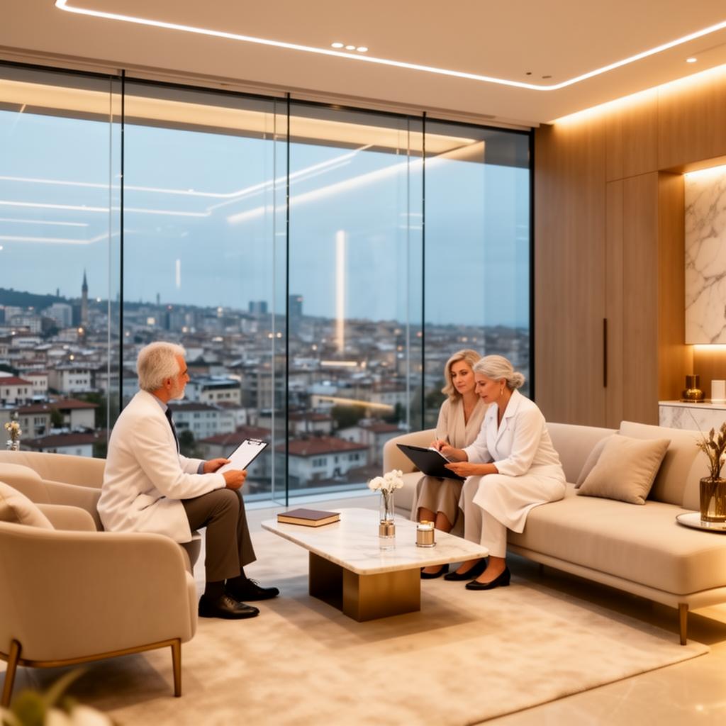 Premium anti-aging consultation at TurkeyStemcell clinic with physician reviewing personalized longevity program for international patient
