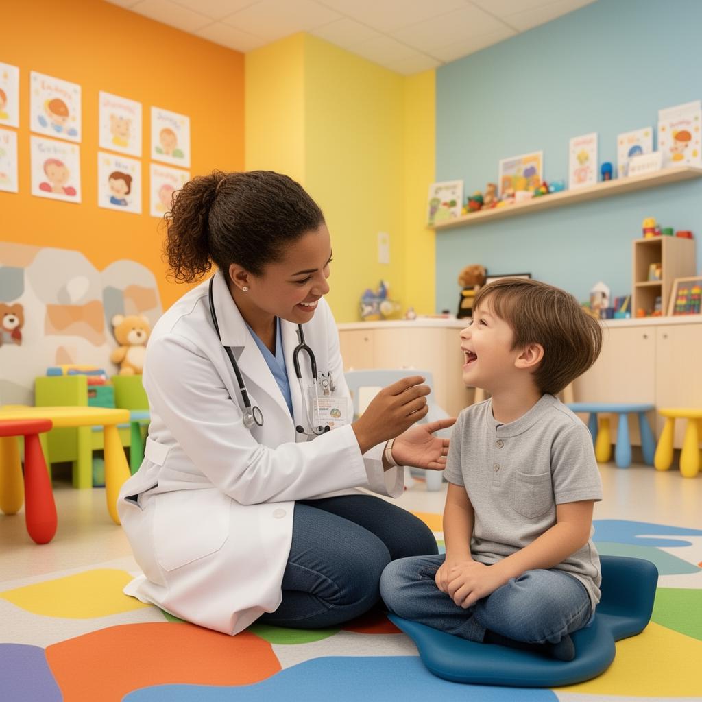 Compassionate medical professional providing developmental support assessment and treatment planning for a child in the autism spectrum disorder stem cell support program at TurkeyStemcell clinic in Turkey