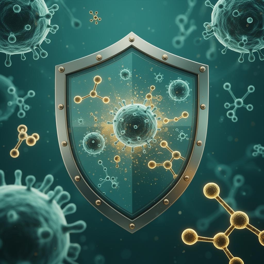 Immune system cellular visualization with protective shield representing immunomodulatory mesenchymal stem cell therapy for autoimmune disorders including lupus, Crohn's disease, and rheumatoid arthritis at TurkeyStemcell clinic