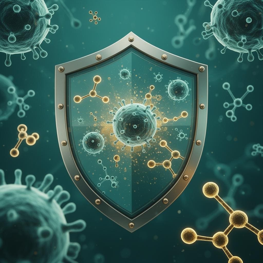 Immune system cellular visualization with protective shield representing immunomodulatory mesenchymal stem cell therapy for autoimmune disorders including lupus, Crohn's disease, and rheumatoid arthritis at TurkeyStemcell clinic