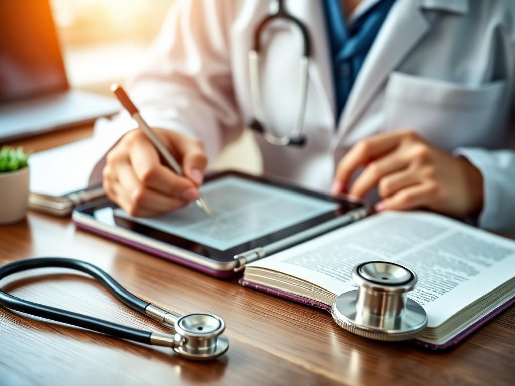 Medical professional writing stem cell therapy research articles and blog content