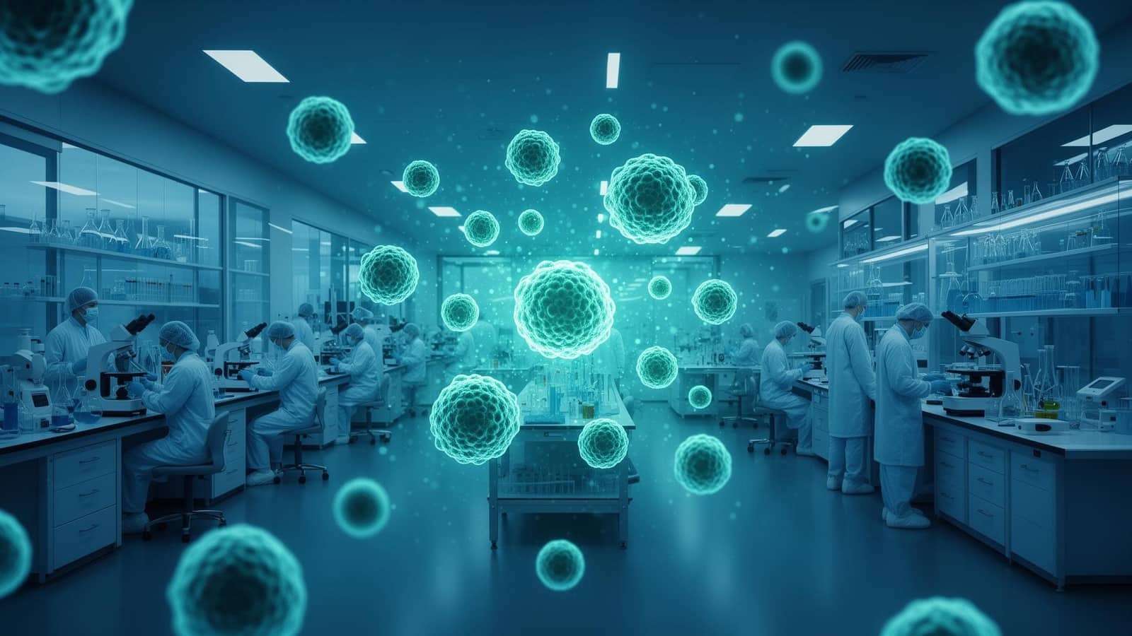 Advanced exosome therapy preparation at TurkeyStemcell clinic in Turkey showing GMP-certified laboratory with ultracentrifuge and size-exclusion chromatography equipment for isolating MSC-derived extracellular vesicles used in cell-free regenerative medicine protocols for international patients