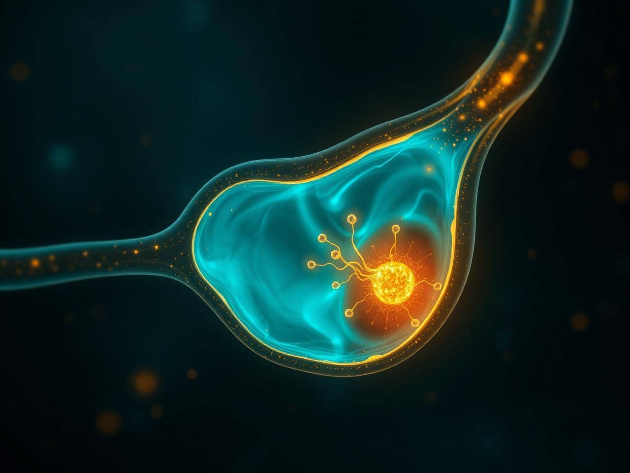 Glowing umbilical cord cross-section with luminous regenerative stem cells