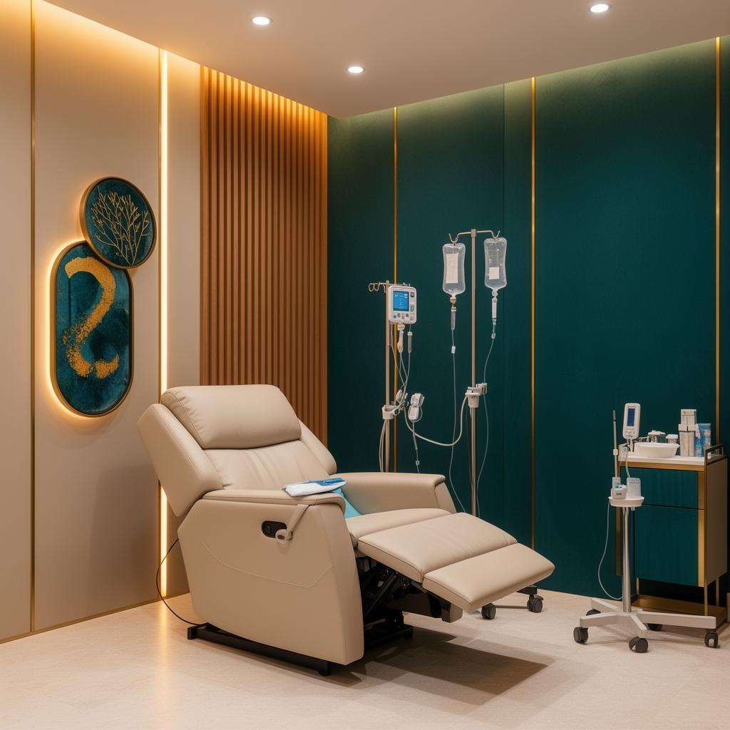 Premium IV infusion therapy suite at TurkeyStemcell longevity clinic with advanced medical equipment for anti-aging stem cell and exosome treatment