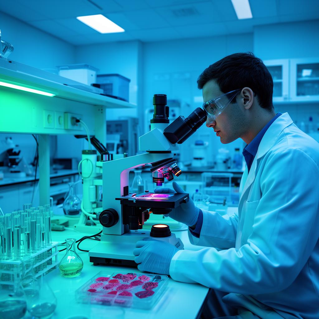Researcher examining mesenchymal stem cell cultures under microscope at TurkeyStemcell laboratory for Alzheimer's disease regenerative therapy protocols
