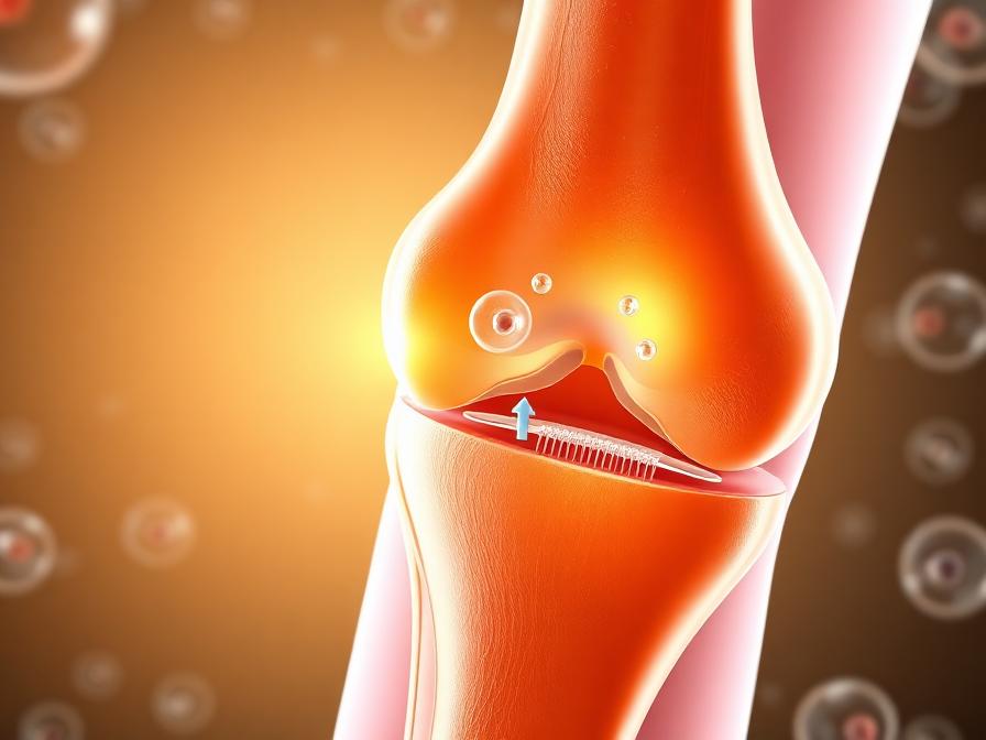3D medical illustration of mesenchymal stem cells supporting knee cartilage regeneration