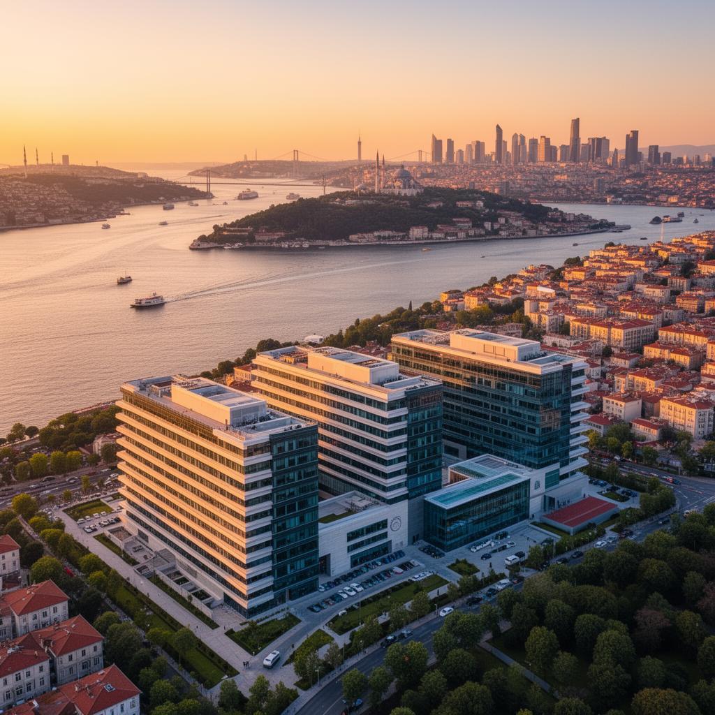 Aerial view of Istanbul Turkey with modern medical district and Bosphorus strait — leading destination for international Alzheimer's stem cell therapy patients