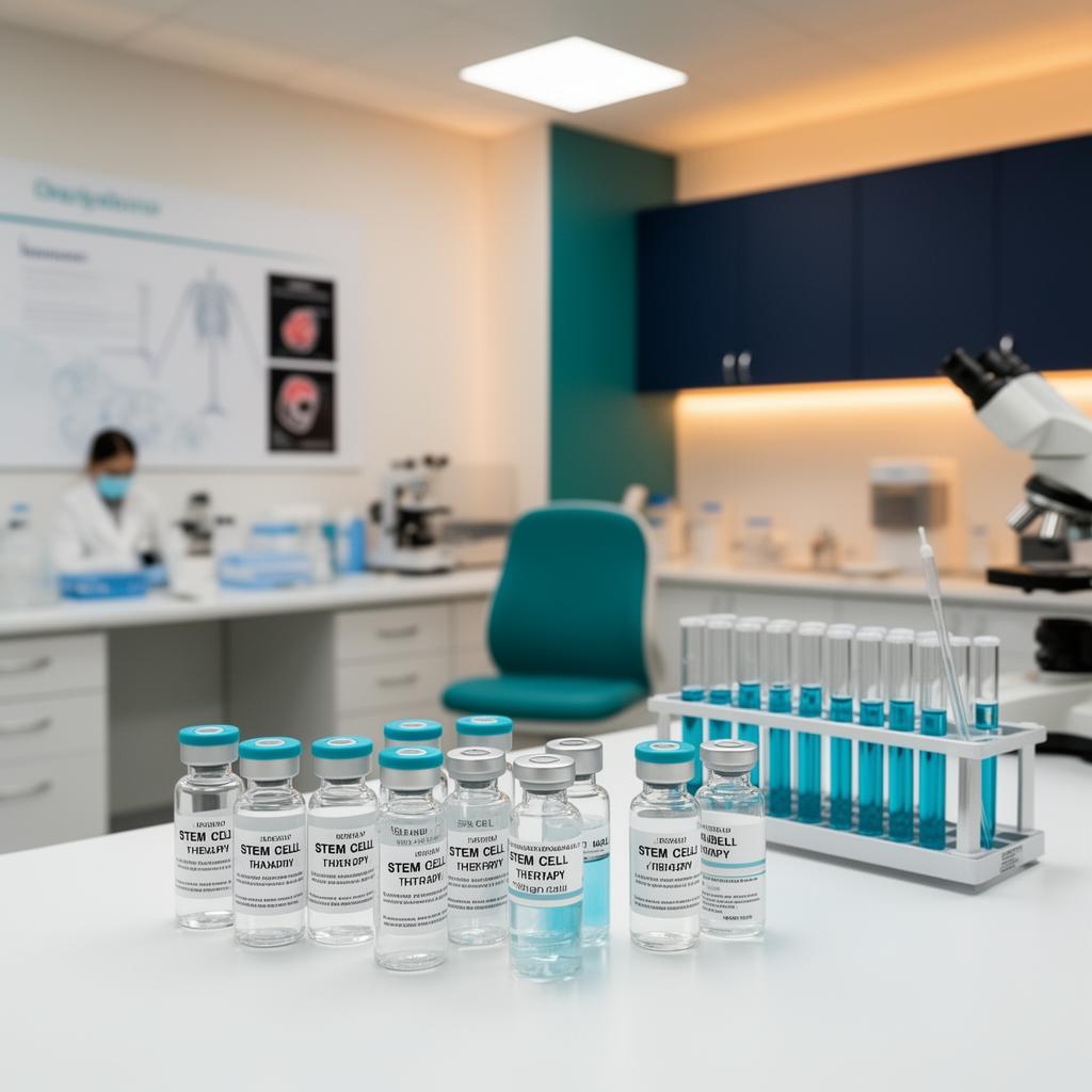 GMP-processed mesenchymal stem cell vials and laboratory equipment used in advanced regenerative stem cell therapy at TurkeyStemcell clinic in Turkey