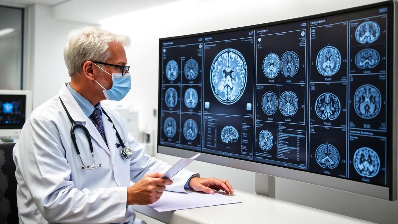 Neurologist reviewing brain MRI and cognitive assessment during traumatic brain injury stem cell therapy consultation at an Istanbul regenerative medicine clinic in Turkey