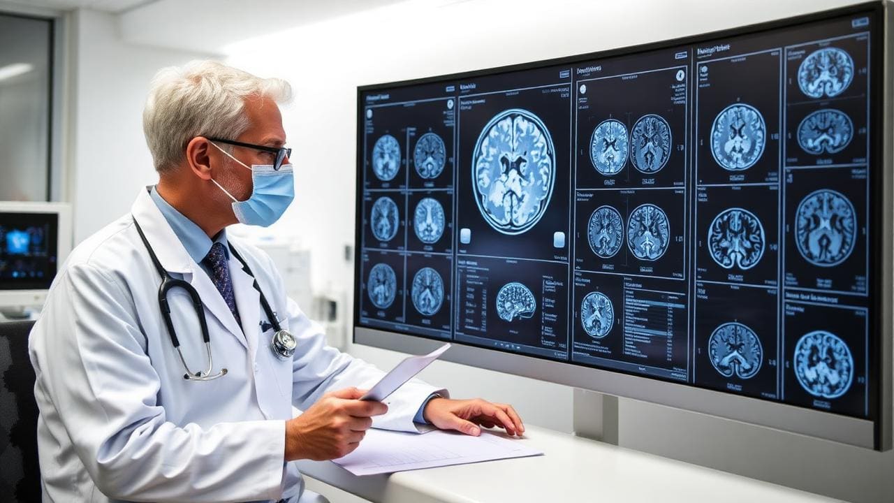 Neurologist reviewing brain MRI and cognitive assessment during traumatic brain injury stem cell therapy consultation at an Istanbul regenerative medicine clinic in Turkey