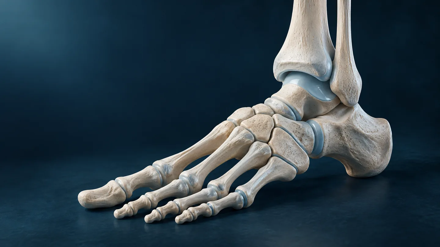 Conceptual illustration of ankle and foot joint anatomy.