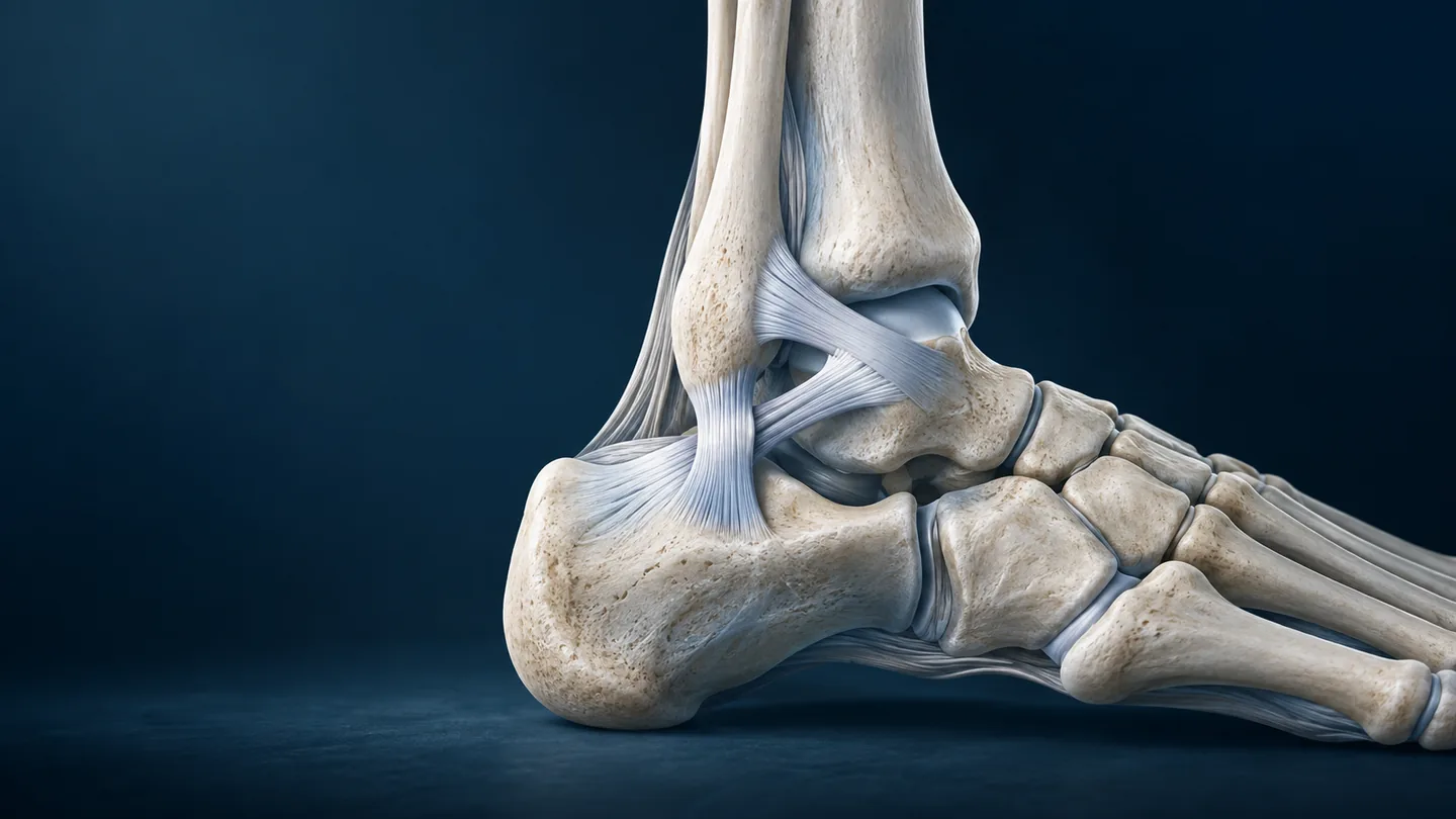 Conceptual illustration of lateral ankle ligament anatomy.