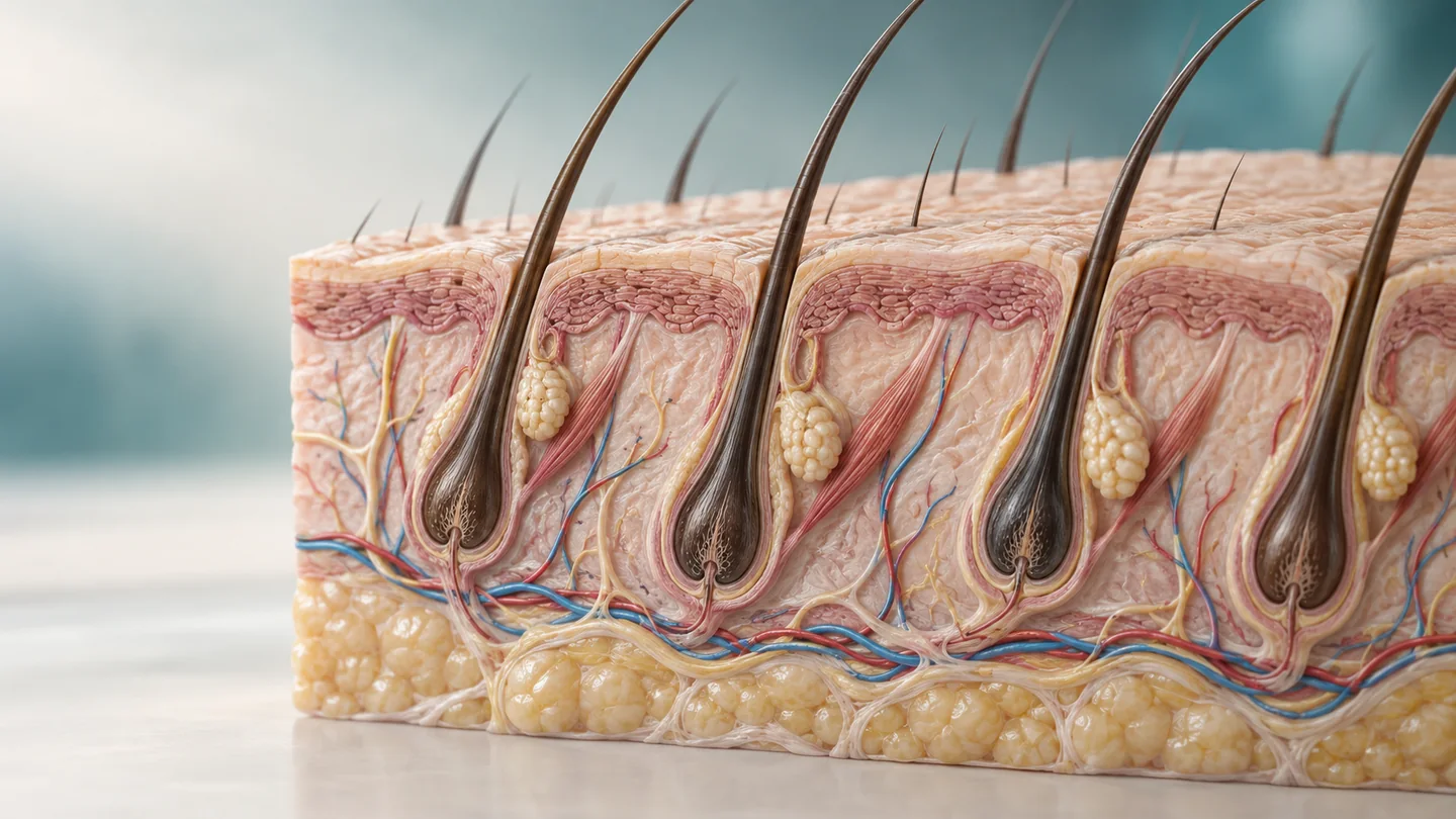 Conceptual illustration of hair follicle anatomy.