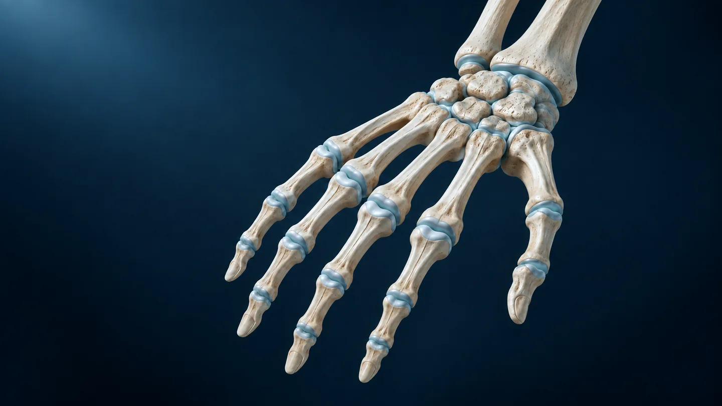 Conceptual illustration of hand and wrist joint anatomy.