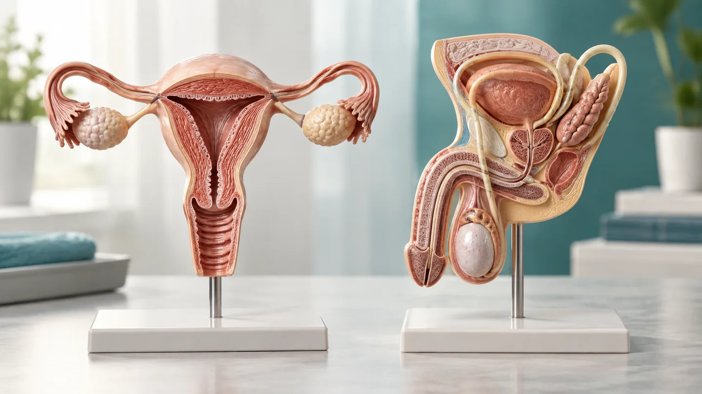 Illustration conceptuelle de l’anatomie de l’appareil reproducteur, en lien avec la fertilité.