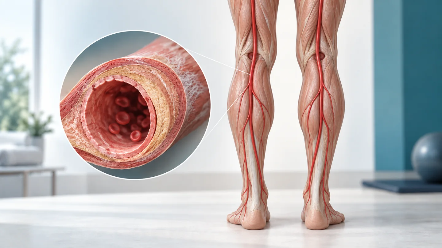Illustration der arteriellen Anatomie der unteren Extremität.