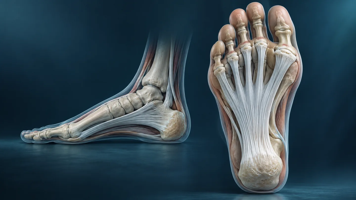 Illustration der Anatomie der Plantarfaszie.