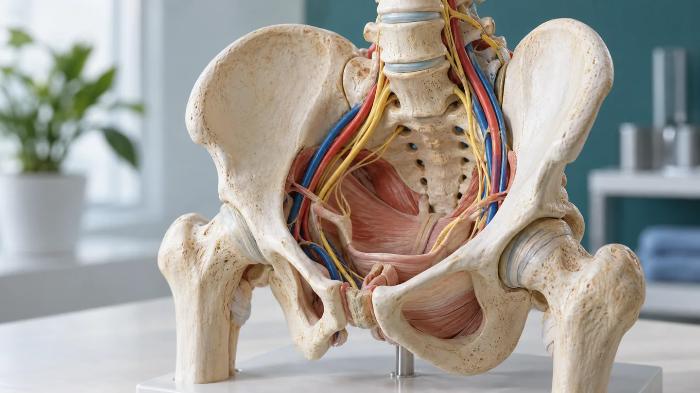 Conceptual illustration of pelvic vascular and nerve anatomy.