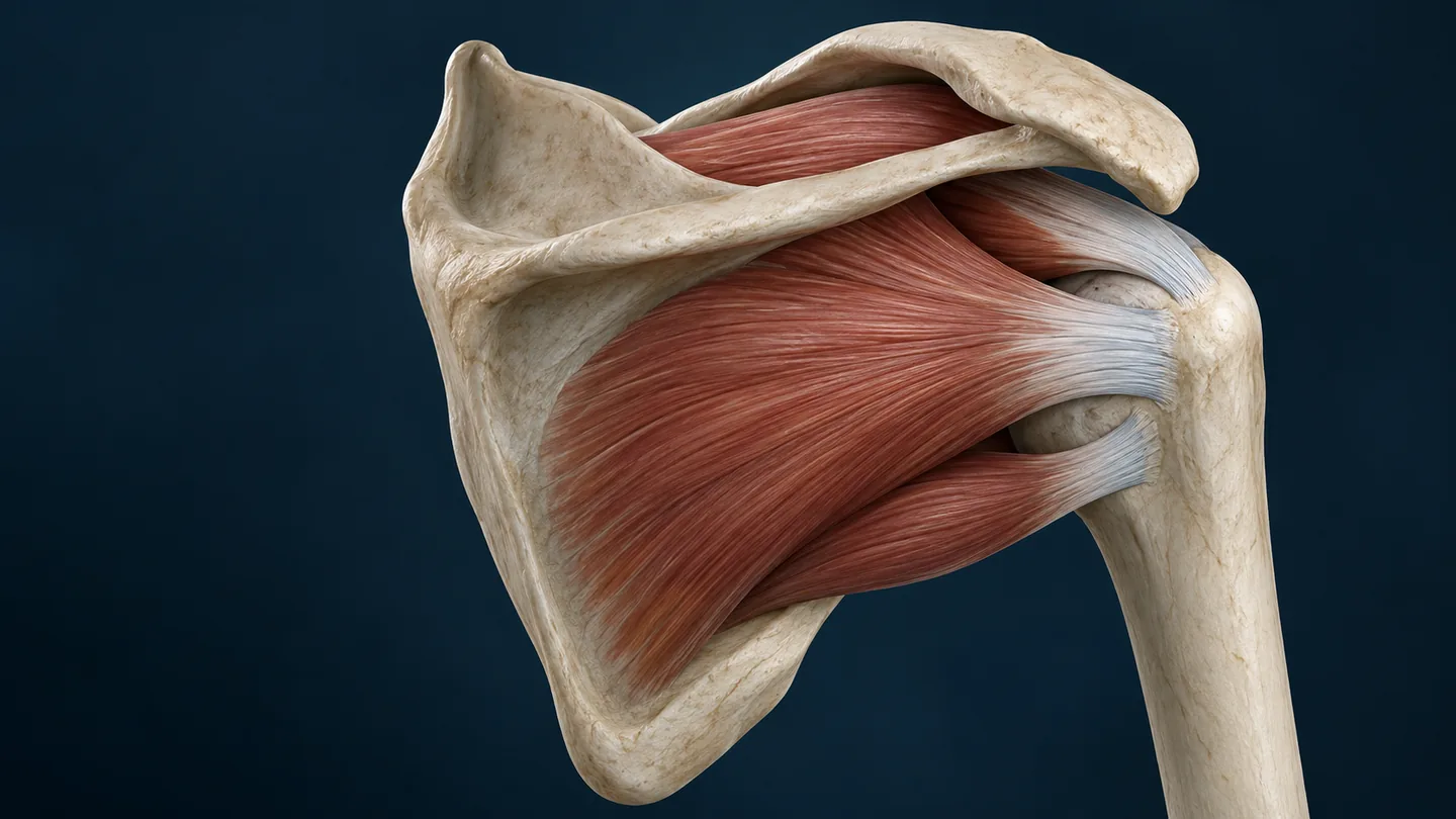 Conceptual illustration of rotator-cuff and shoulder anatomy.
