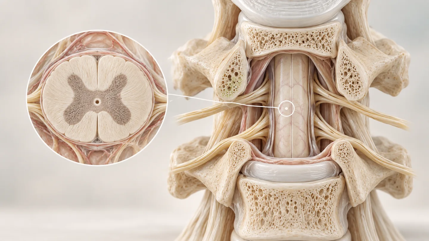 Conceptual illustration of spinal cord anatomy.