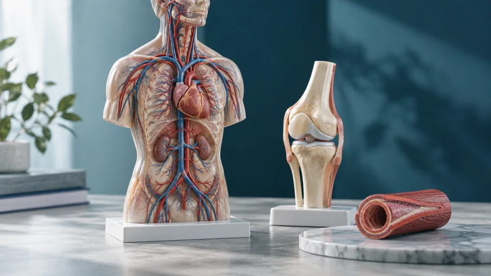 Educational vascular and joint models illustrating a discussion of different administration routes.
