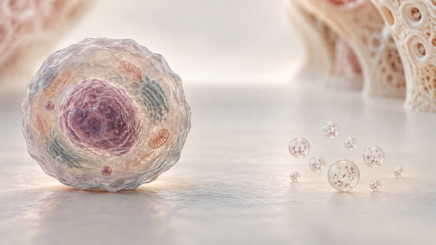 Conceptual illustration of living stromal cells and extracellular vesicles.
