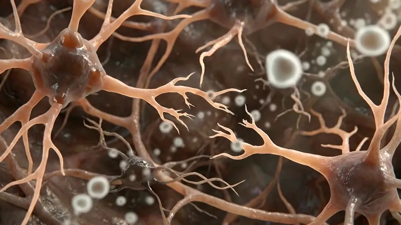 Illustrative animation of brain plaques clearing and neurons reconnecting.