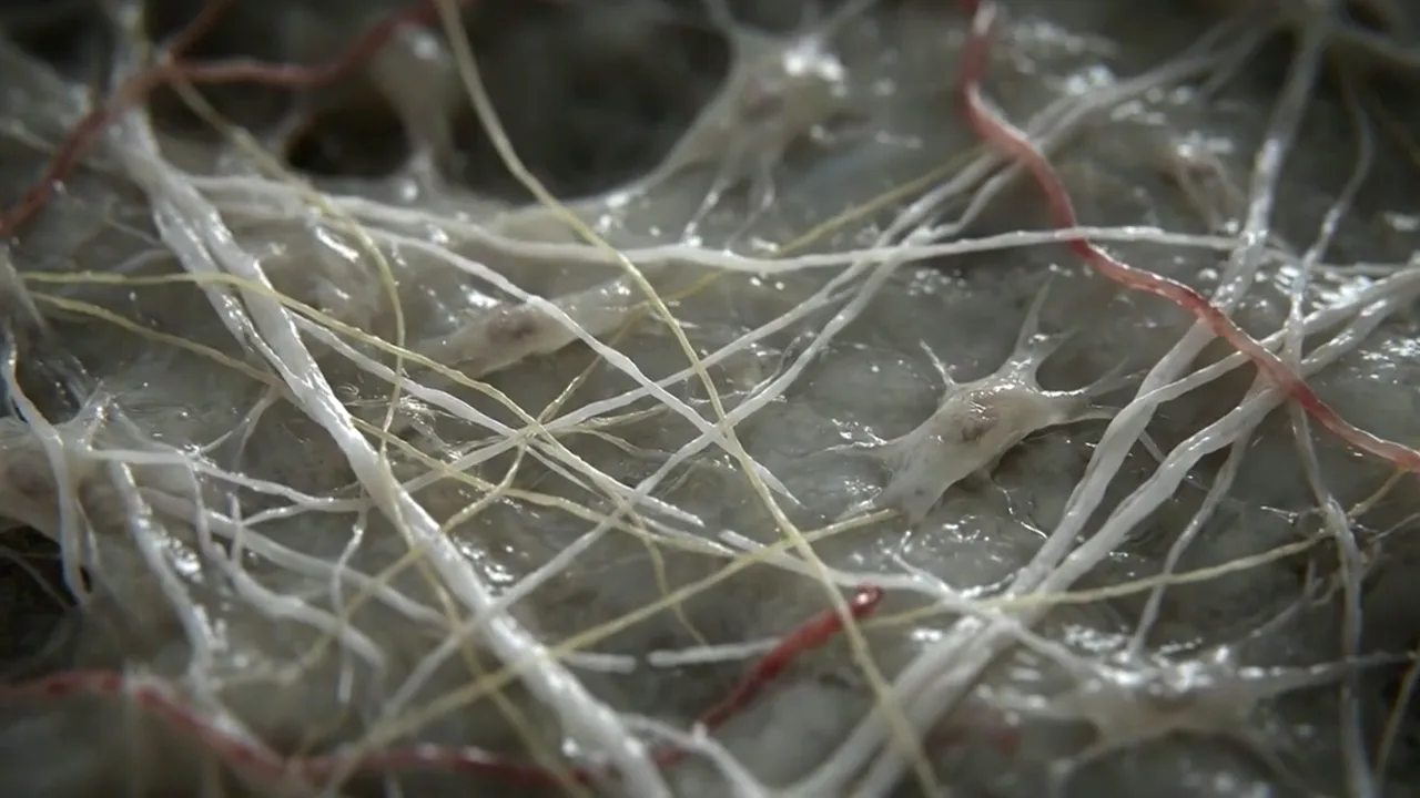 Illustrative animation of skin collagen rebuilding into a youthful lattice.