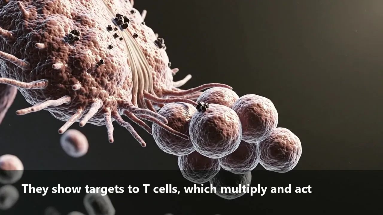 A dendritic cell presenting targets to T cells.