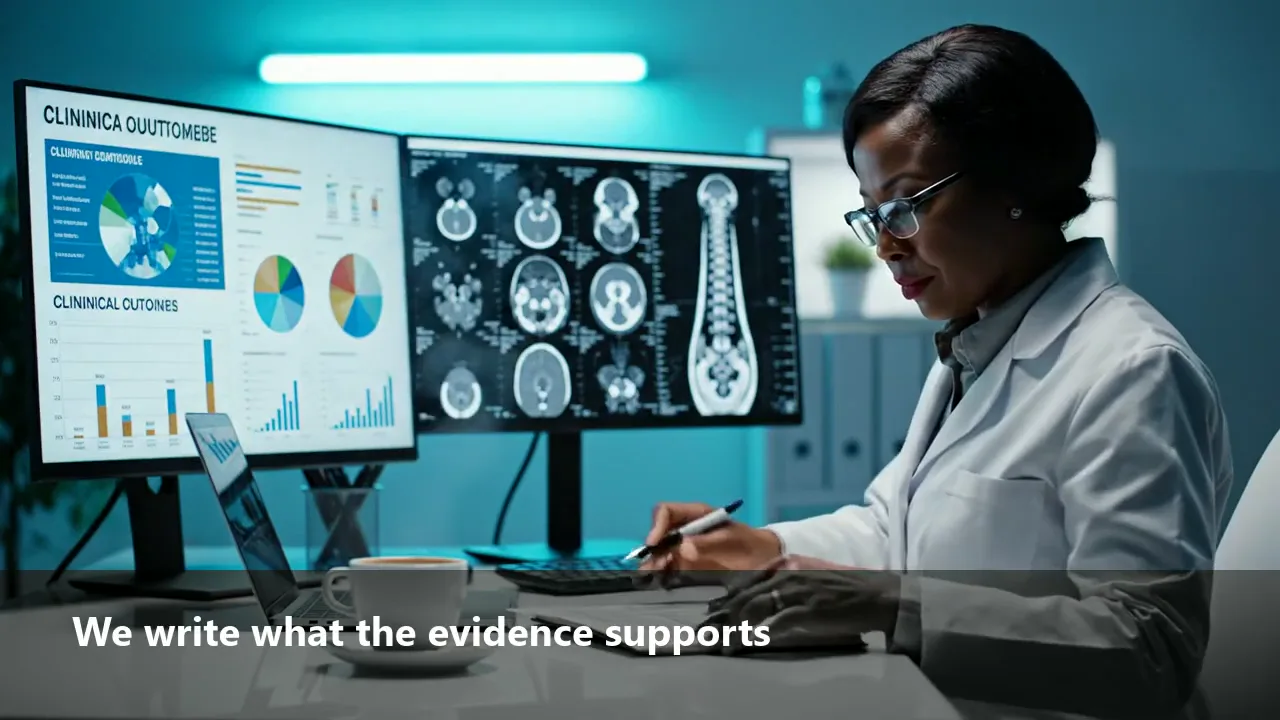 A medical researcher checking sources before publishing.