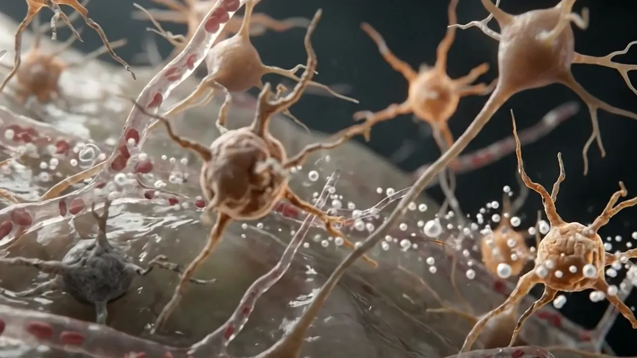 Illustrative animation of withered dopamine neurons regaining health and connections.