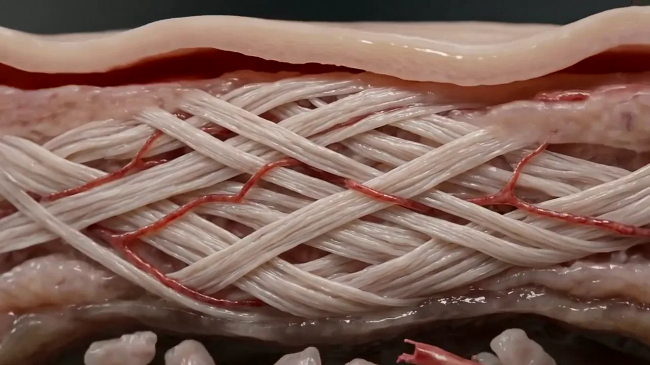 Illustrative animation of tight fibrotic skin loosening into supple tissue.