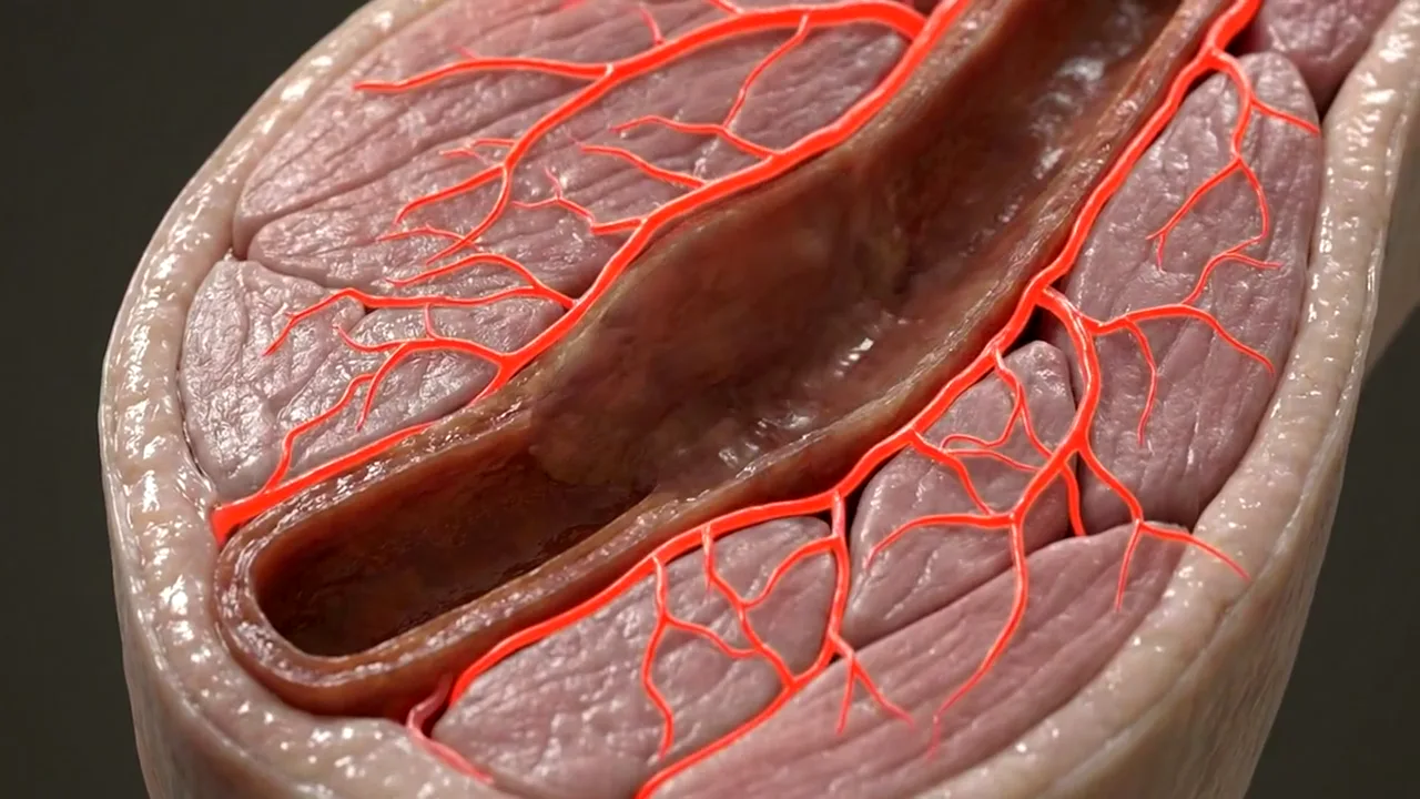 Illustrative animation of new blood vessels improving circulation.