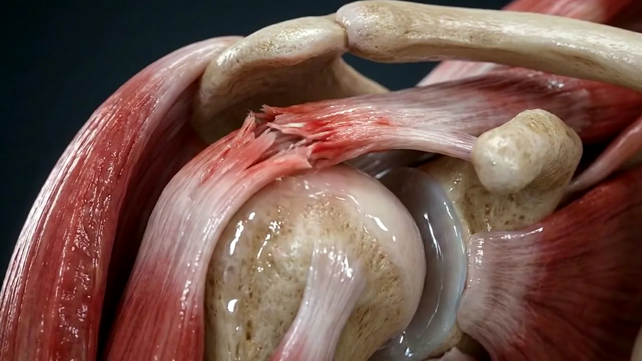 Illustrative animation of injected gel helping a torn rotator cuff tendon knit together.