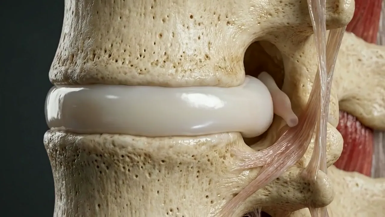 Illustrative animation of injected gel restoring a worn spinal disc.