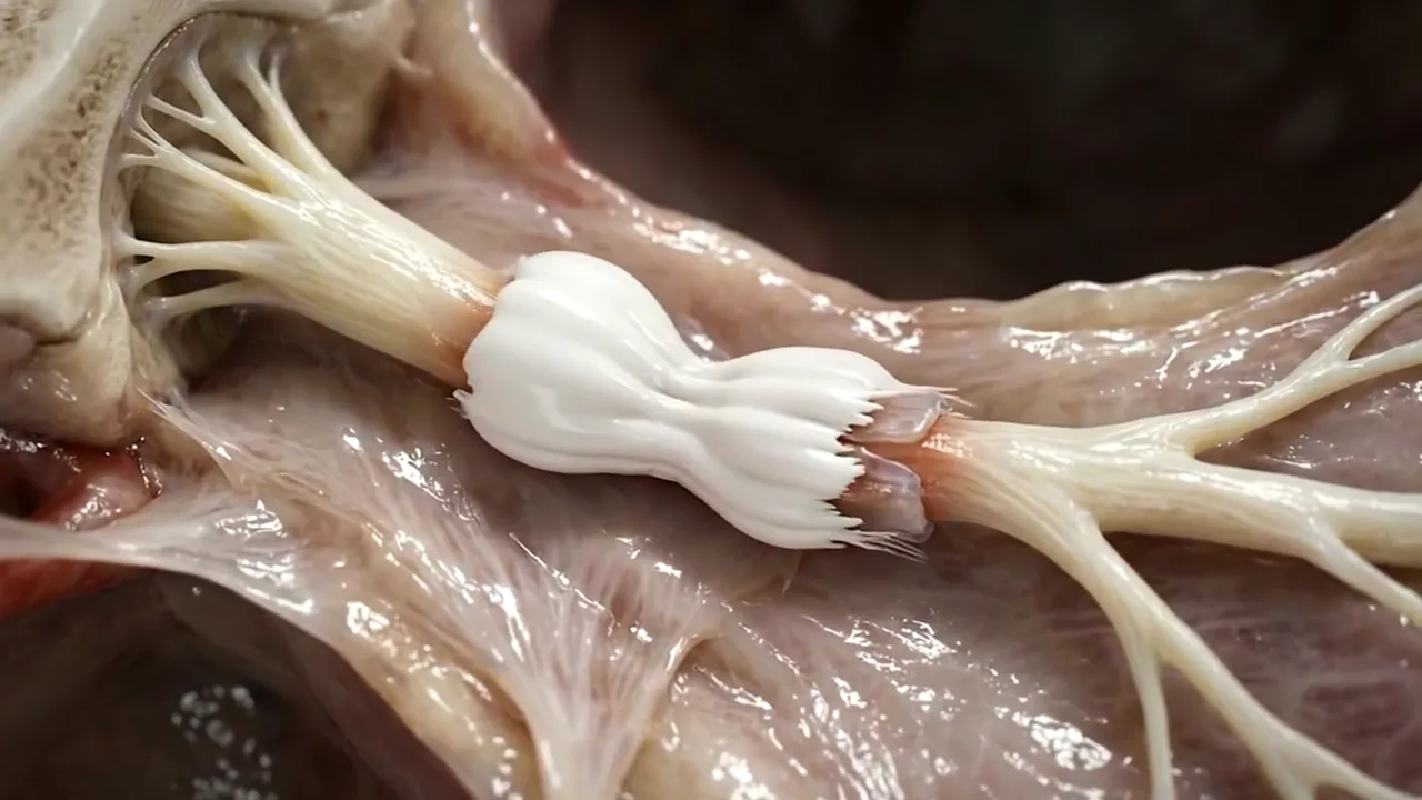Illustrative animation of a compressed facial nerve recovering its covering.